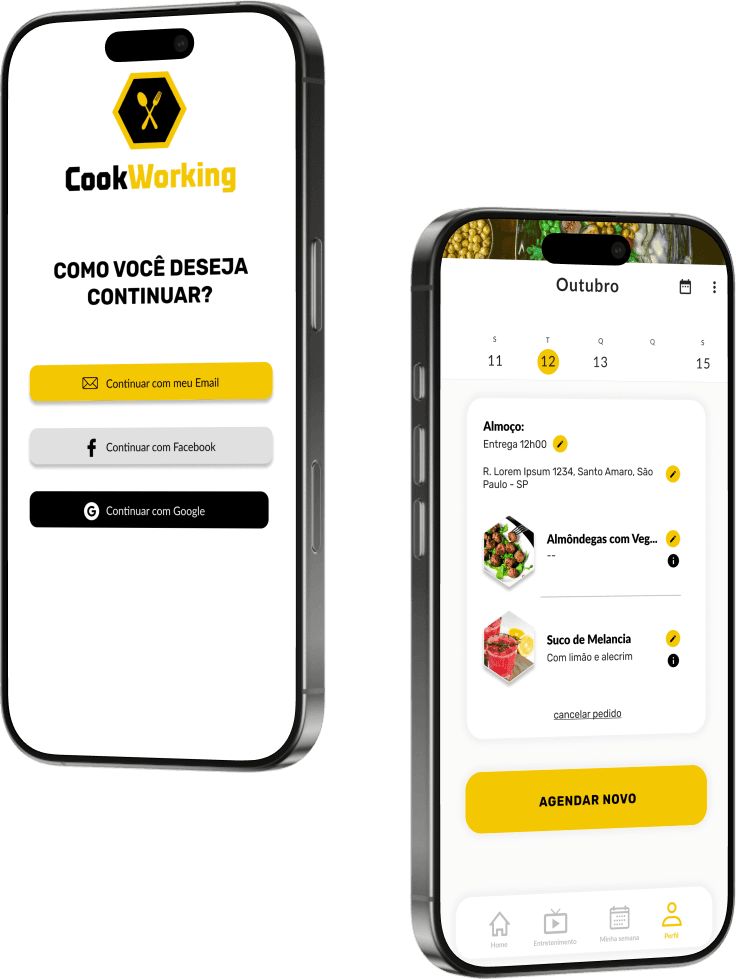 Celulares mostram imagems do aplicativo CookWorking.