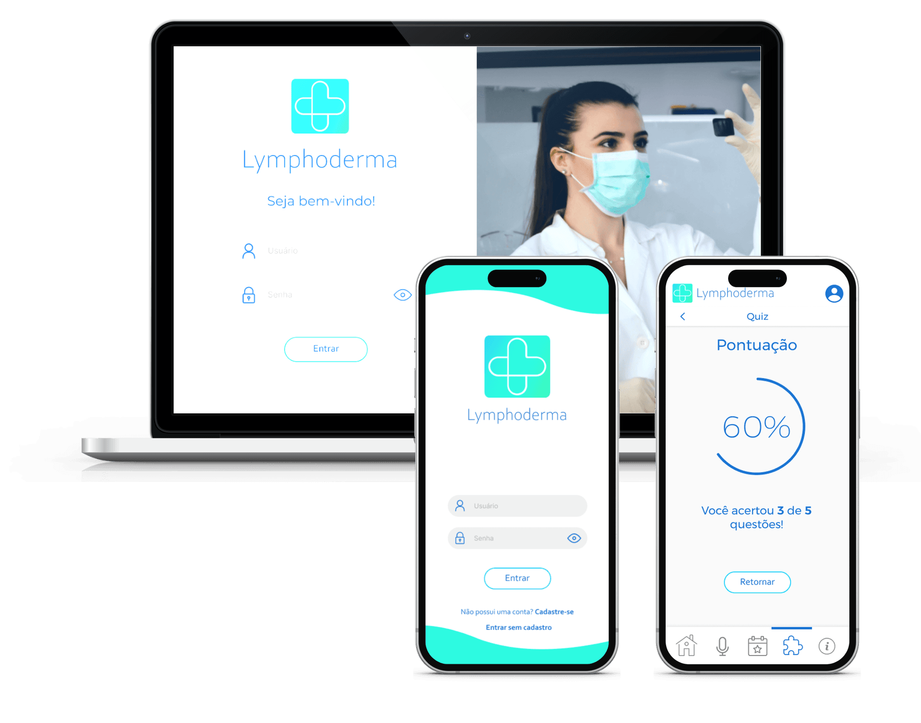 Celulares mostram imagems do aplicativo Lymphoderma.